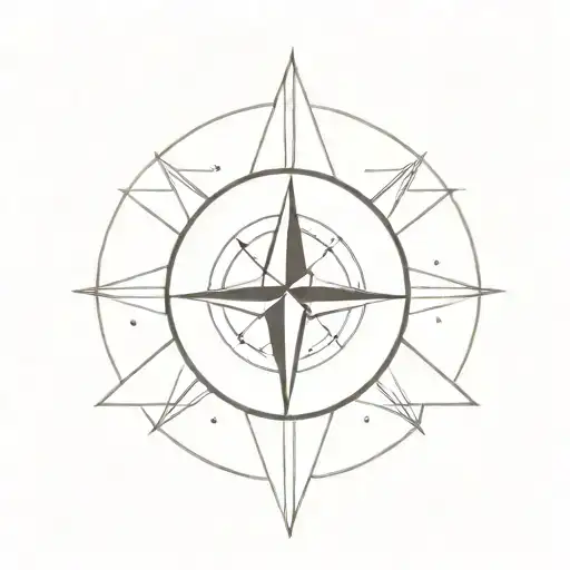A Minimalist Design Of A Compass Rose With A Sailboat Silhouette In The Center