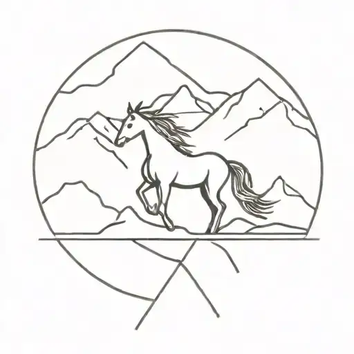 Horse With Mountain Range Silhouette