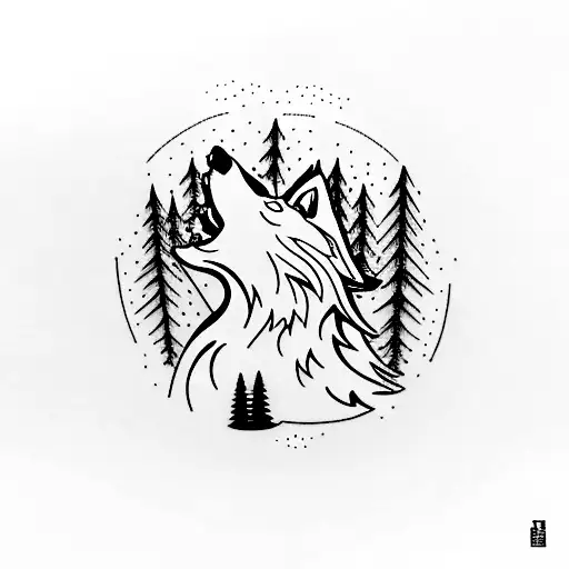 Wolf Howling In A Thunderstorm With A Forest In The Background And Camp In The Foreground