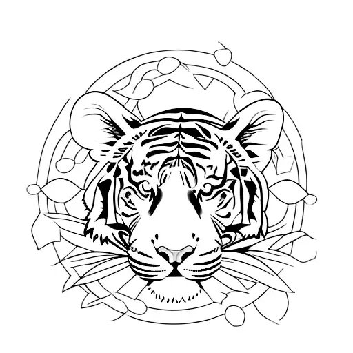 A Minimalist Tattoo Of A Tiger With A Coffee Bean Pattern On Its Fur