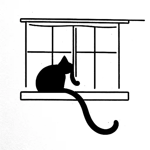 Cat In A Window Sill With A Monstera