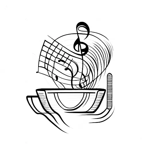 A Minimalist Tattoo Of A Coffee Cup With Steam Forming Musical Notes