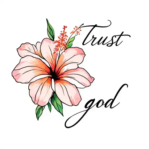 Fine Line Small Middle Spine Tattoo With A Hibiscus Flower And Frangipani And The Words Trust God