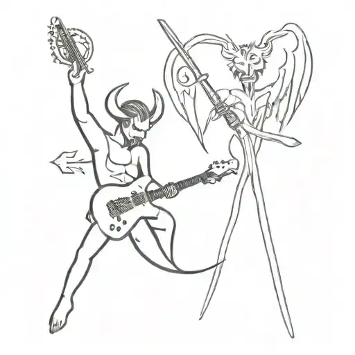 Guitars And Drumsticks With A Devil And A Angel