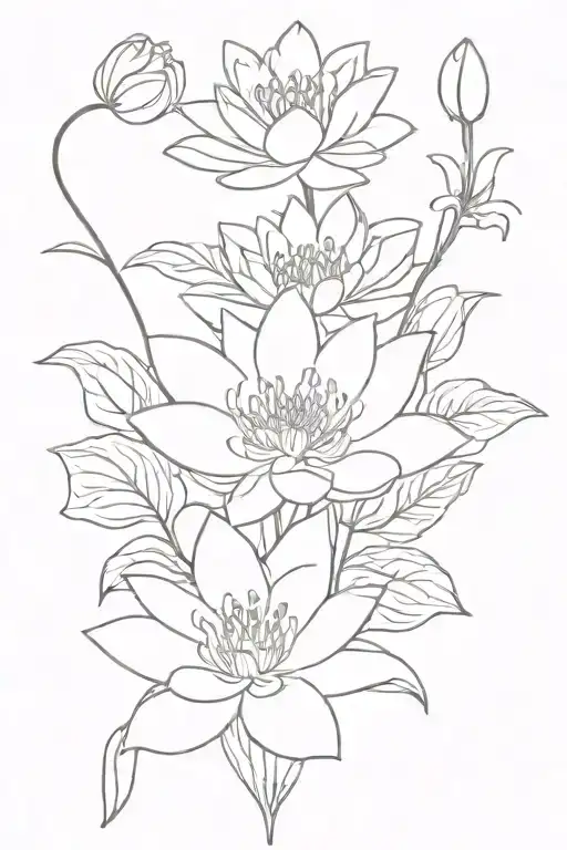 Water Lily And Larkspur Flowers Intertwined