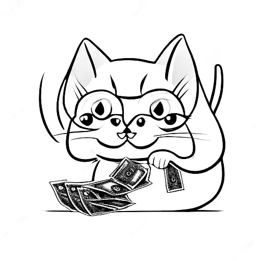 A Mischievous Cat Stealing A Bag Of Money