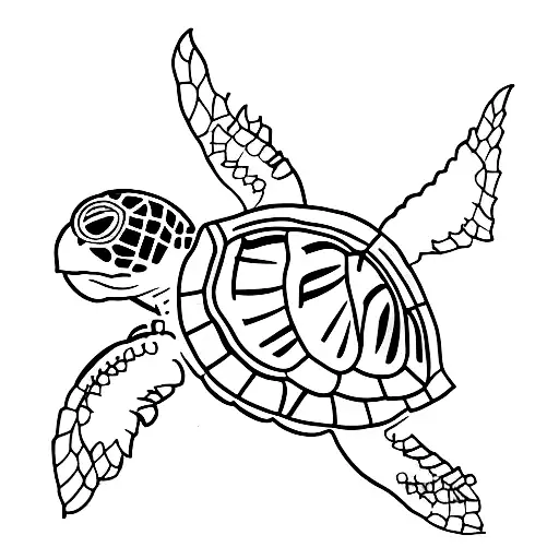 A Minimalist Tattoo Of A Sea Turtle Wearing Headphones