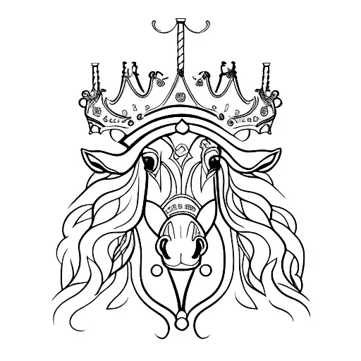 A Delicate And Elegant Carousel Horse In Blackwork Style