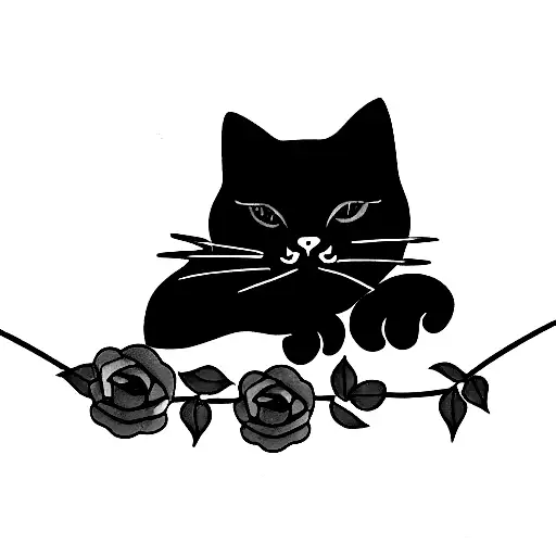 Black Cat Walking On A Fence With Roses