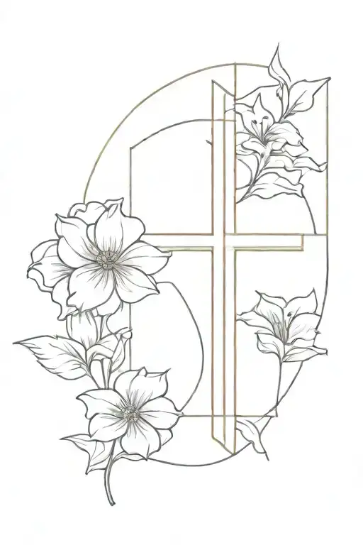 Christian Cross And Flowers