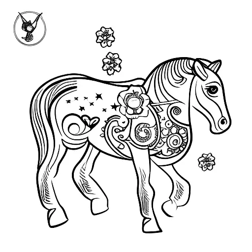 A Carousel Horse Adorned With Flowers And Stars