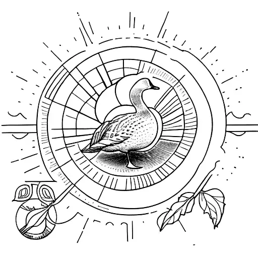 Sun With A Goose In The Centre In The Style Of Beatrix Potter