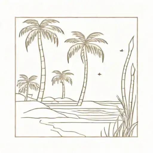 Crystal Beach Scene With Palm Trees