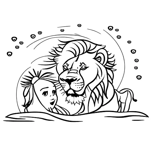 A Lion And His Daughter Playing In A Meadow