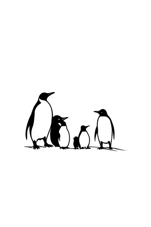 Penguin Family Representing Mother Father And Two Childs