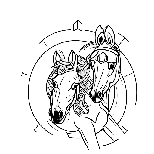 A Delicately Designed Black-grey Tattoo Of A Horse In A Carousel