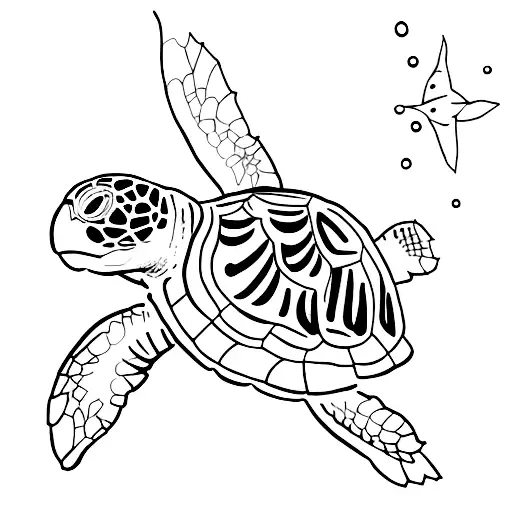 A Minimalist Tattoo Of A Sea Turtle Wearing Headphones