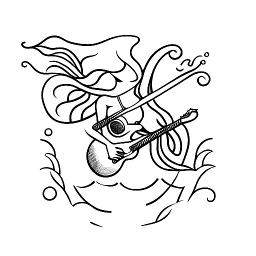 A Minimalist Tattoo Of A Mermaid Playing A Guitar