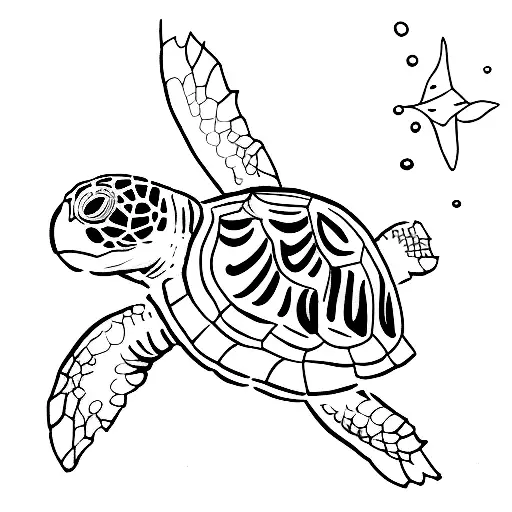 A Minimalist Tattoo Of A Sea Turtle Wearing Headphones