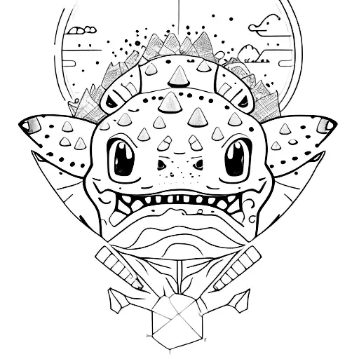 Bulbasaur Face Line Style With Some Watercolour