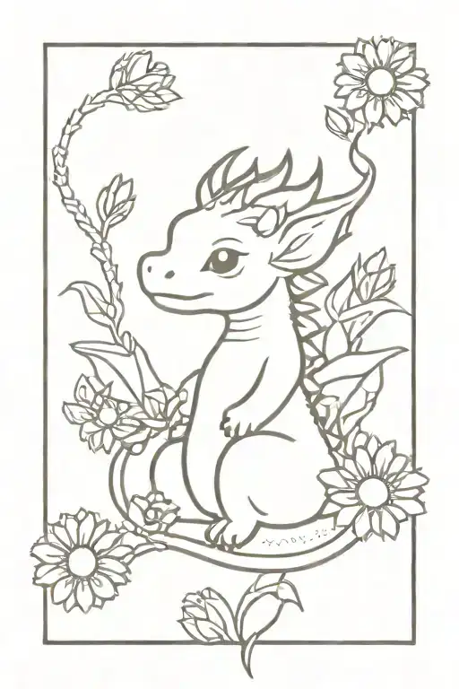 Omamori Baby Dragon With Daisy Crown Surrounded