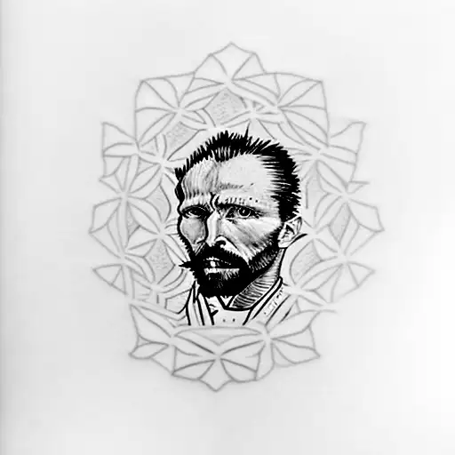 A Minimalist Tattoo Of A Van Gogh Self-portrait Inside An Open Book