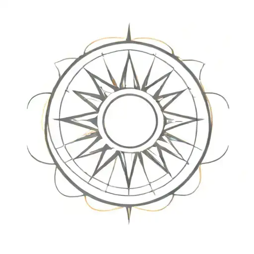 A Minimalist Tattoo Of A Geometric Sun With Surfboards Incorporated Into The Design