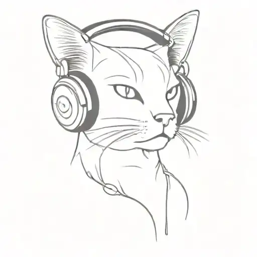 A Minimalist Design Of A Cat Wearing Headphones Listening To Music