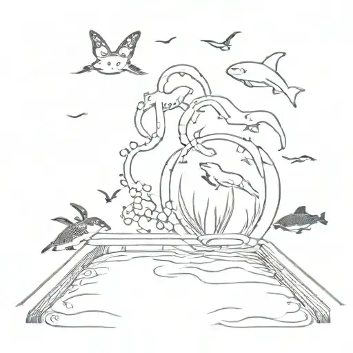 A Minimalist Design Of A Swimming Pool With Various Animal Silhouettes Swimming In It