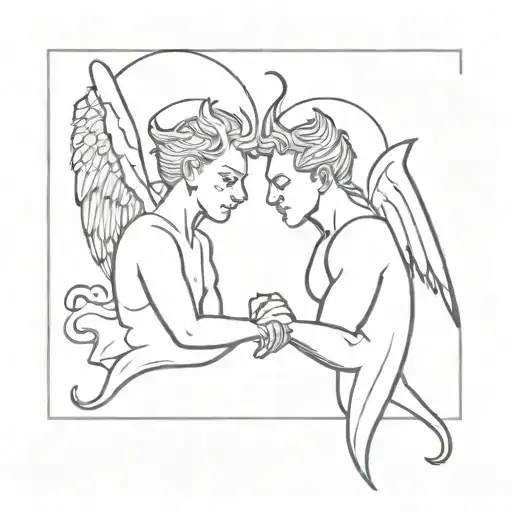 Devil And Angel With Clouds
