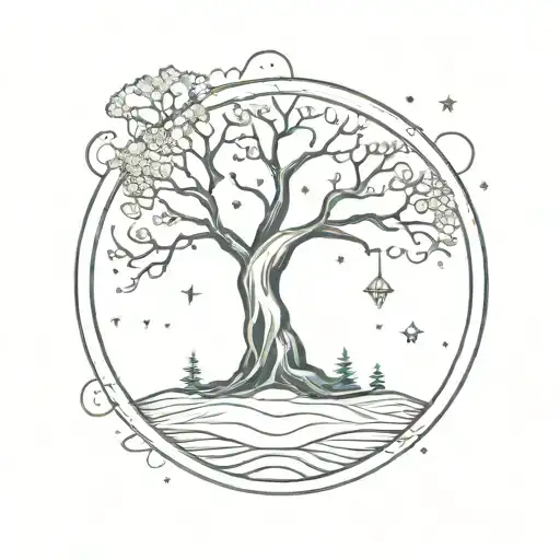 Tree Of Life And Time Clock And Universe Becomes A Wave
