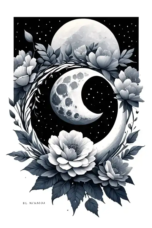 Moon Surrounded By Flowers