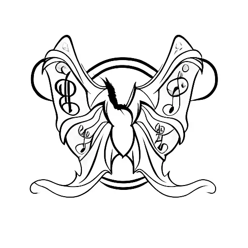 A Minimalist Tattoo Of A Bat With Wings Made Of Music Notes