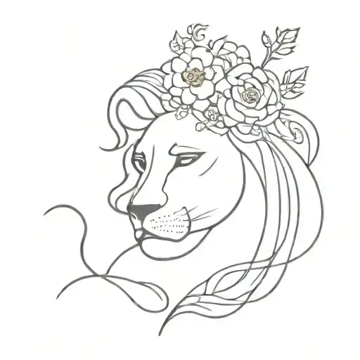 Lion And Women With Flowers Growing