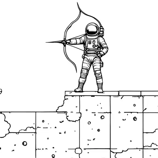 An Astronaut Standing On Top Of A Wall Shooting A Bow And Arrow Into Outer Space