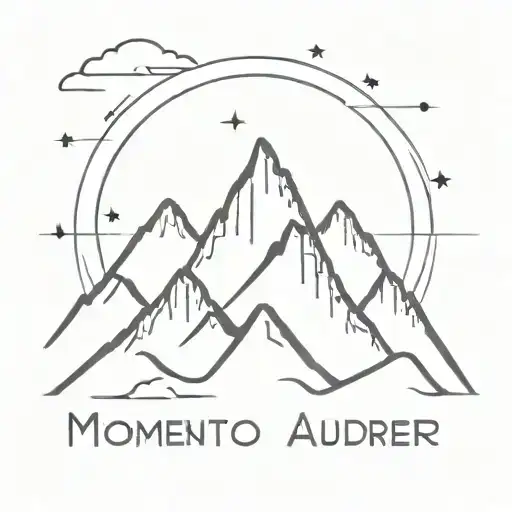 A Minimalist Tattoo Of A Mountain Range With The Phrase 'Momento Audere Semper' In The Sky Above