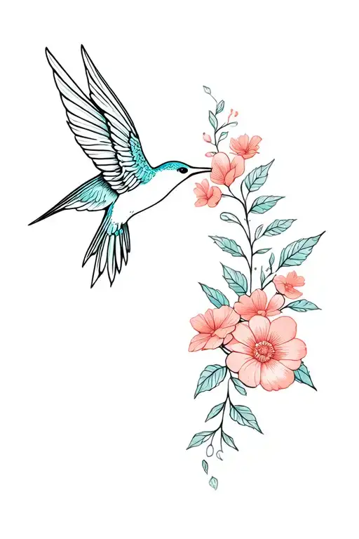 Father Mother Humming Bird With Flowers