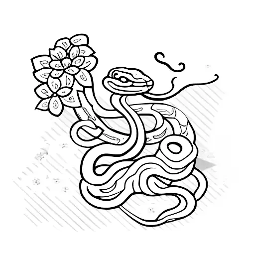 Snake With Sakura Flowers And A Sword