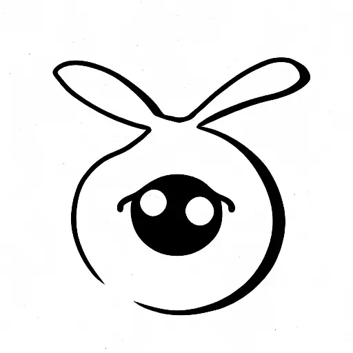 2D White Rabbit With Big Black Alien Eye Side View