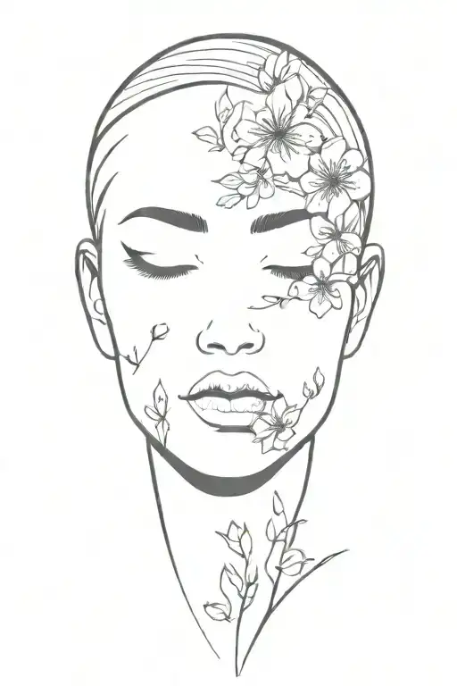 Woman With Her Eyes Closed Covered In Blossoms Falling