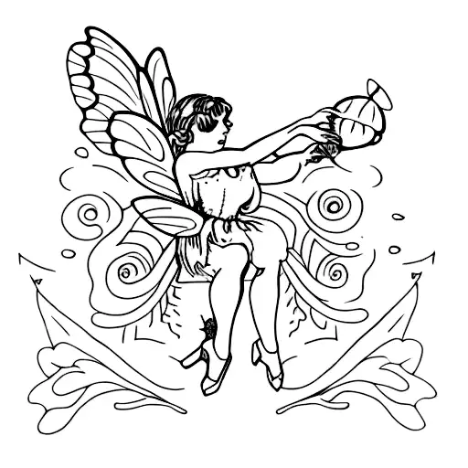 Fairy With Hands Cupped Blowing Away A Cabbage Moth