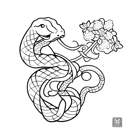 Snake With Sakura Flowers And A Sword