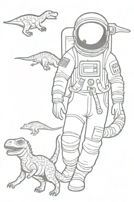 Astronaut And Dinosaurs In Space