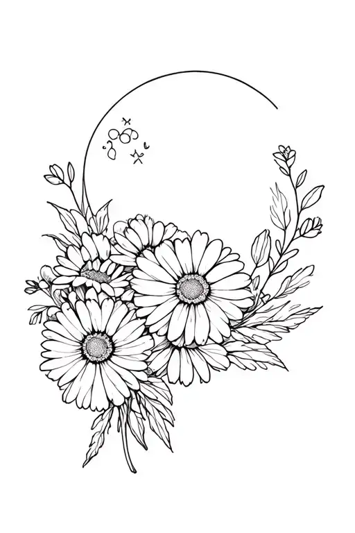 Carnation And Daisy Bouquet With Cresant Moon