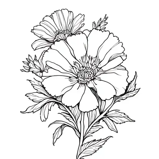 Carnation And Cosmos Birth Flowers Tattoo Outline