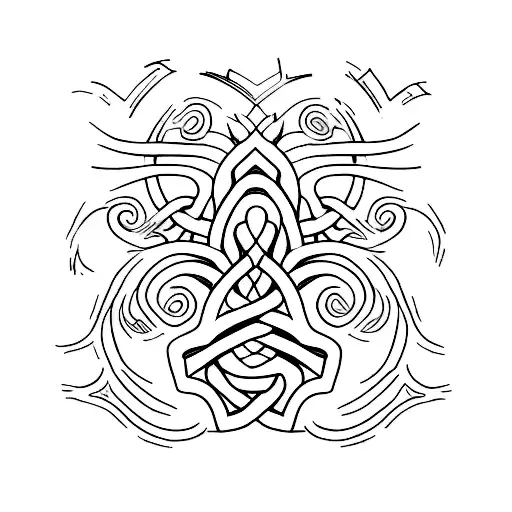 A Minimalist Tattoo Of A Caduceus Symbol Intertwined With Animal Footprints