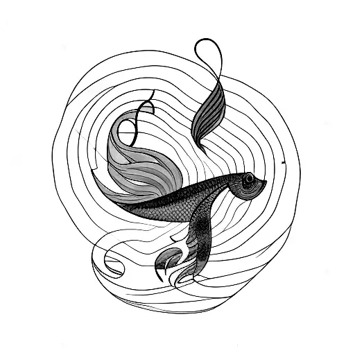 Colorful Minimalist Tattoo Of A Betta Fish Swimming In A Music Note