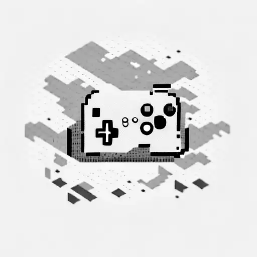 A Minimalist Tattoo Of A Pixelated Video Game Controller Surrounded By Nature Elements