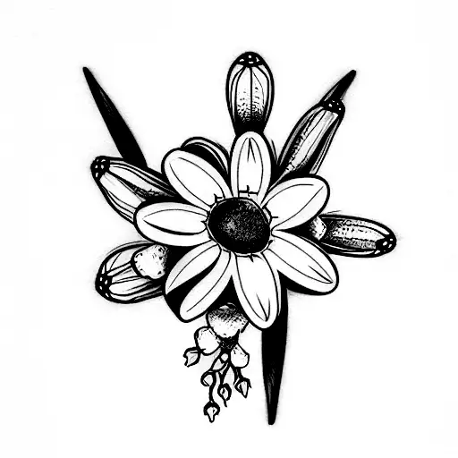 Daisy And Lily Of The Valley Intertwined With Eachother In A Bouquet With Stuff Around It