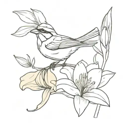 Sparrow And Lily Flower